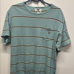 VISSLA Men's Blue and Brown Striped Short Sleeve Tee